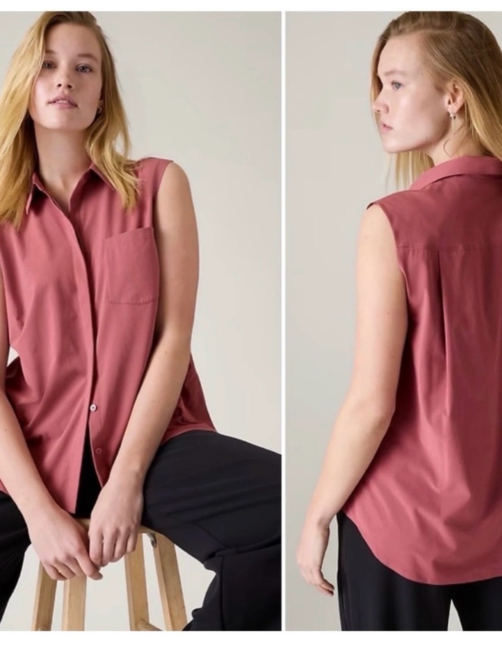 NWT Athleta sleeveless Button-Front Blouse in Dusty Rose